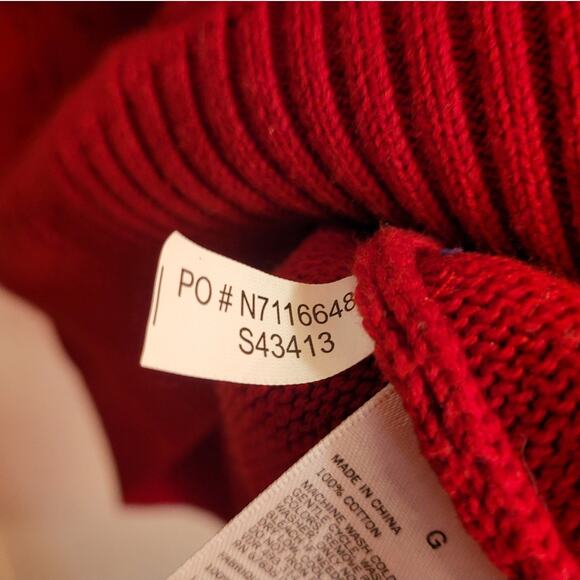 NAUTICA Red Cable Knit Sweater L 100% Cotton Fisherman Ribbed Preppy Dadcore - Picture 8 of 8
